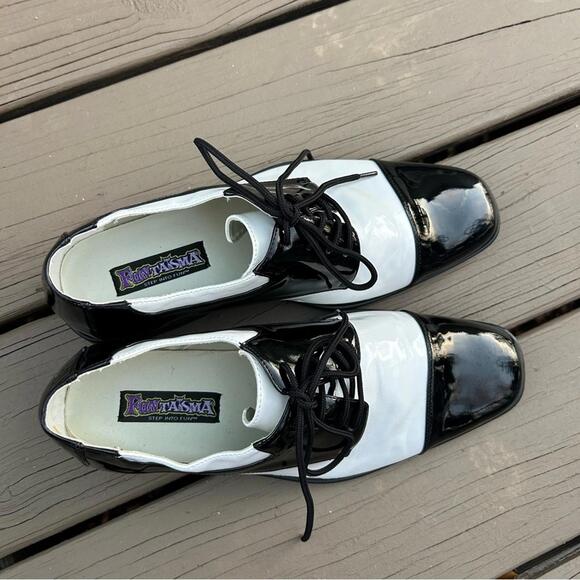 FUNTASMA Men’s Black and White Oxford Shiny Faux Patten Shoes Size Large FLAWED - Picture 6 of 15